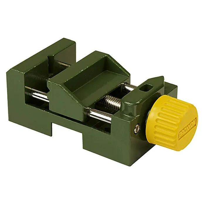 Proxxon Maschinenschraubstock MS 4 No 28132 - Spannweite: 34 mm, Backenbreite: 50 mm, Backenhöhe: 10 mm - Detailaufnahme eines Schraubstocks. Ein kleines und robustes Werkzeug zum sicheren Fixieren von Gegenständen.