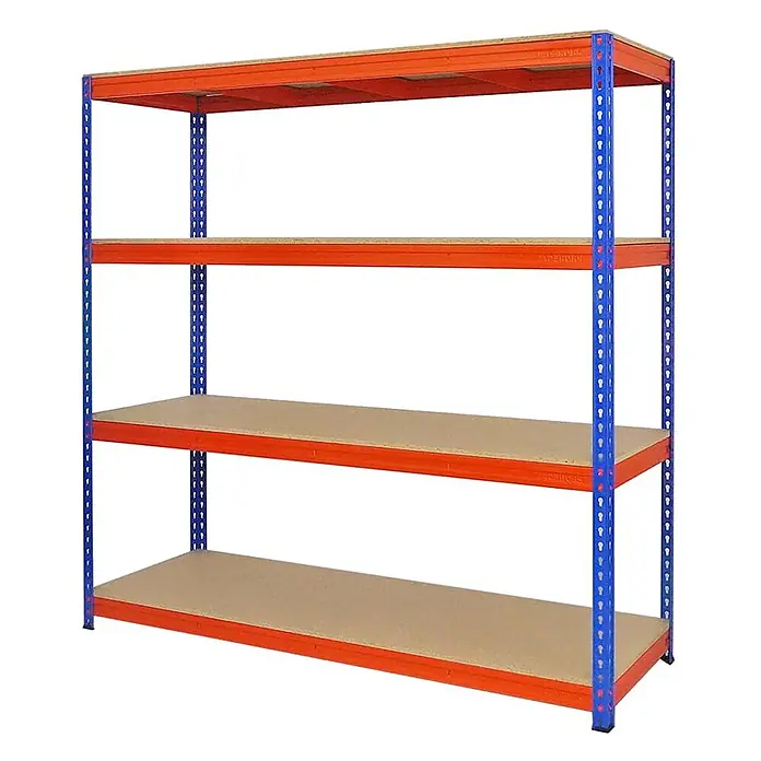 Mega Deal | 2x Profi Schwerlastregal BISON | HxBxT 200x200x60cm | 4 Fachböden | Fachlast 600kg | Blau-Orange - 
