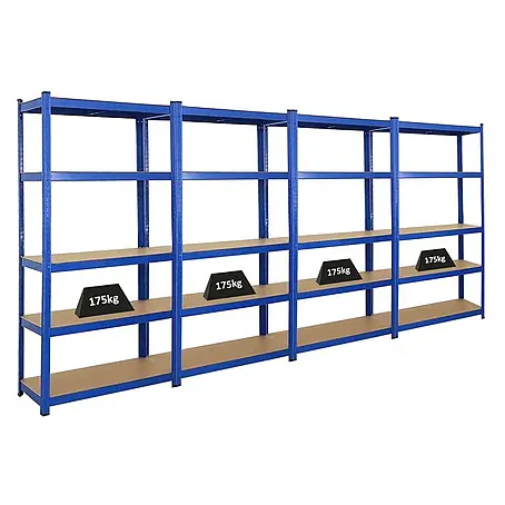 Mega Deal | 4x Schwerlastregal Ragnar | HxBxT 180x90x40cm | 5 MDF-Platten-Ebenen | Fachlast 175kg | Blau