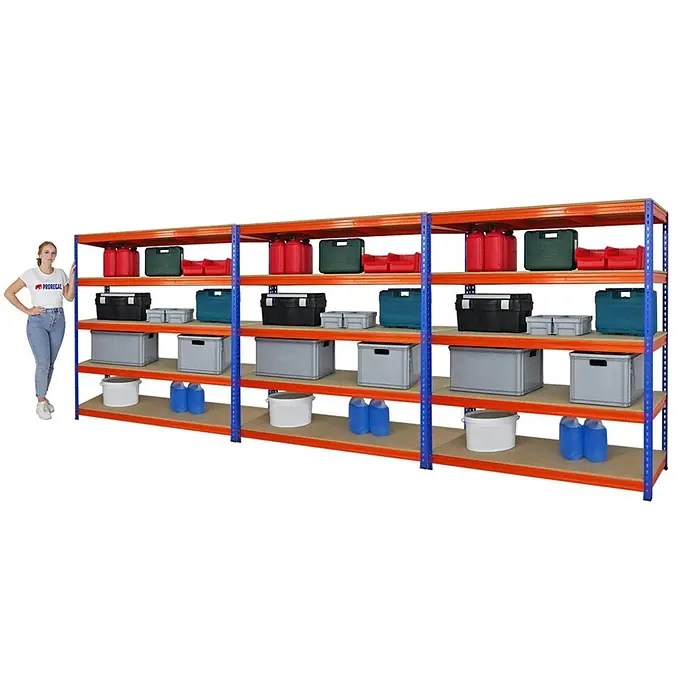 Mega Deal | 3x Profi Schwerlastregal BISON | HxBxT 200x180x60cm | 5 Fachböden | Fachlast 600kg | Blau-Orange - 