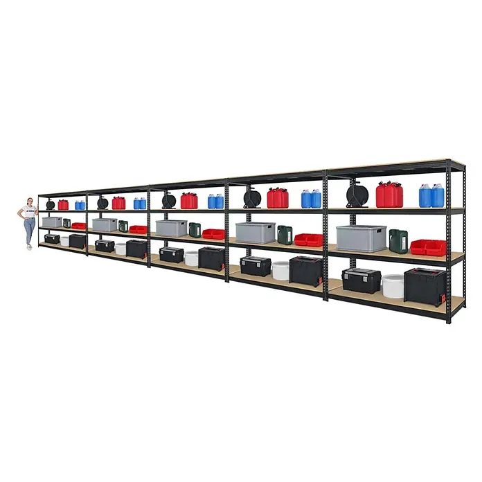 Mega Deal | 5x Profi Schwerlastregal BISON | HxBxT 200x200x60cm | 4 Fachböden | Fachlast 600kg | Schwarz - 