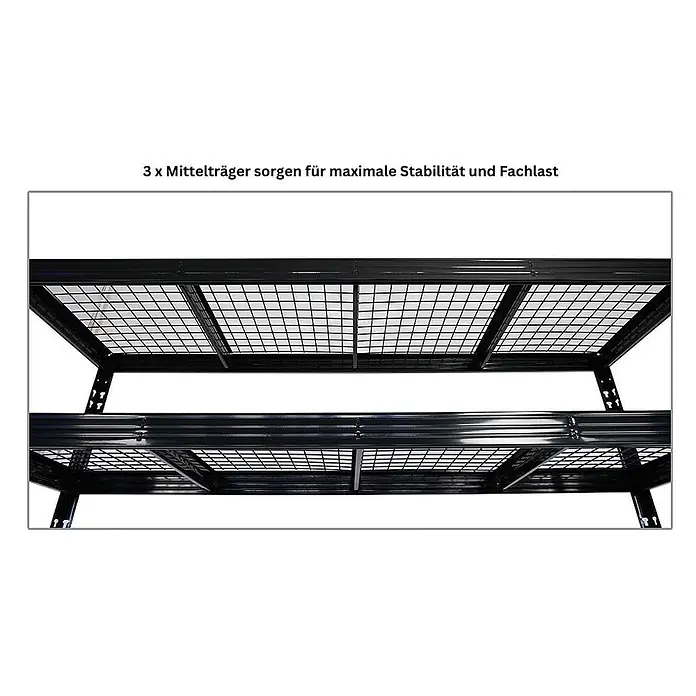 Mega Deal | 5x Profi Schwerlastregal Rhino | HxBxT 180x200x60cm | 4 Gitterrost-Ebenen | Fachlast 500kg | Schwarz - 