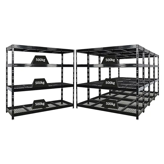Mega Deal | 5x Profi Schwerlastregal Rhino | HxBxT 180x200x60cm | 4 Gitterrost-Ebenen | Fachlast 500kg | Schwarz - 