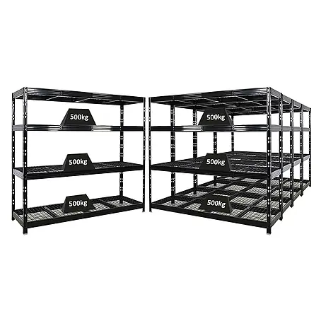 Mega Deal | 5x Profi Schwerlastregal Rhino | HxBxT 180x200x60cm | 4 Gitterrost-Ebenen | Fachlast 500kg | Schwarz