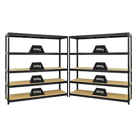 Mega Deal | 2x Schwerlastregal Giant Elephant | HxBxT 180x180x45cm | Fachlast 200kg | Schwarz