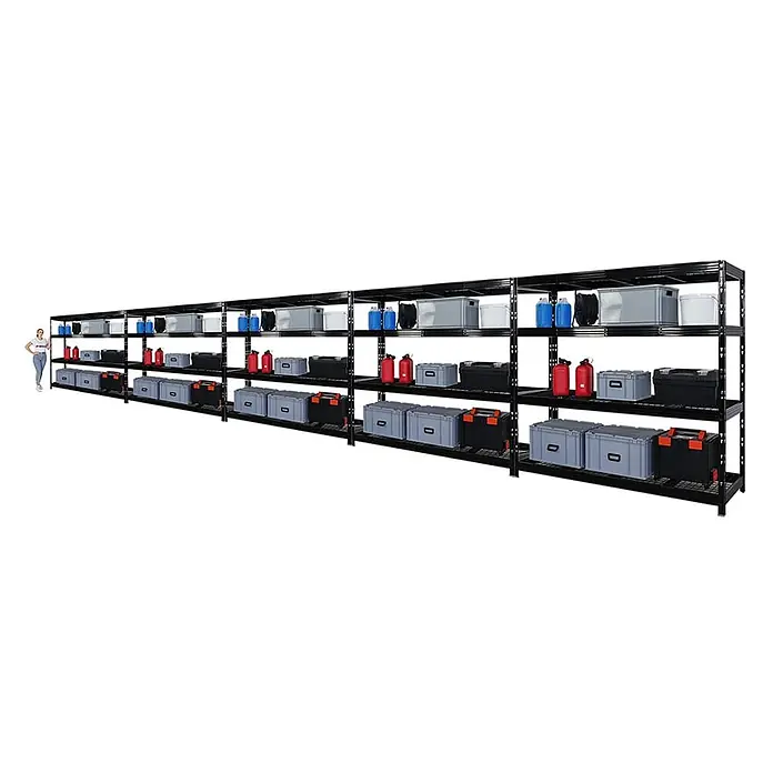Mega Deal | 5x Profi Schwerlastregal Rhino | HxBxT 180x200x60cm | 4 Gitterrost-Ebenen | Fachlast 500kg | Schwarz - 