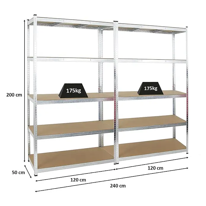 Mega Deal 2x Kellerregal GORILLA | HxBxT 200x120x50cm | Fachlast 175kg | Verzinkt | Garagenregal Schwerlastregal Werkstattregal Lagerregal Steckregal - 