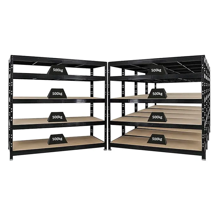 Mega Deal | 5x Profi Schwerlastregal Rhino | HxBxT 180x200x60cm | 5 Spanplatten-Ebenen 8mm | Fachlast 500kg | Schwarz - 