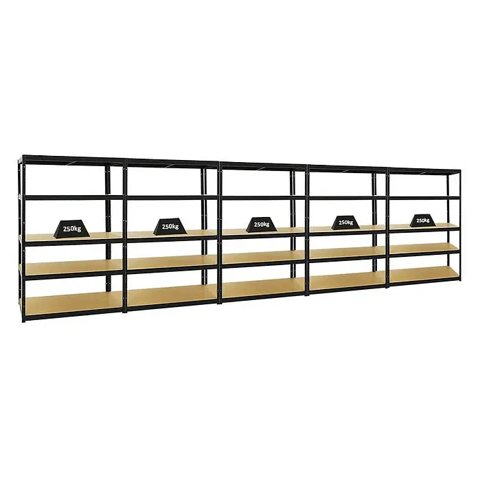 Mega Deal | 5x Schwerlastregal Big Elephant M | HxBxT 180x120x60 cm | Fachlast 250kg | Schwarz - 