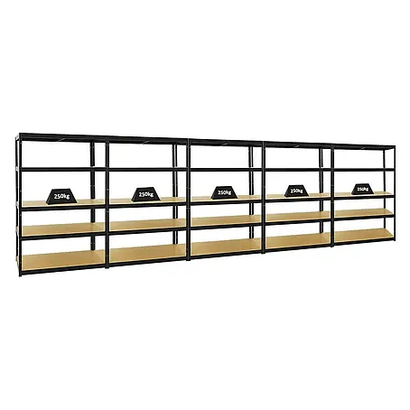 Mega Deal | 5x Schwerlastregal Big Elephant M | HxBxT 180x120x60 cm | Fachlast 250kg | Schwarz