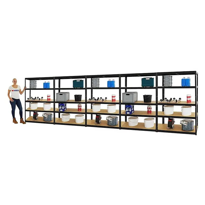 Mega Deal | 5x Schwerlastregal Big Elephant M | HxBxT 180x120x60 cm | Fachlast 250kg | Schwarz - 