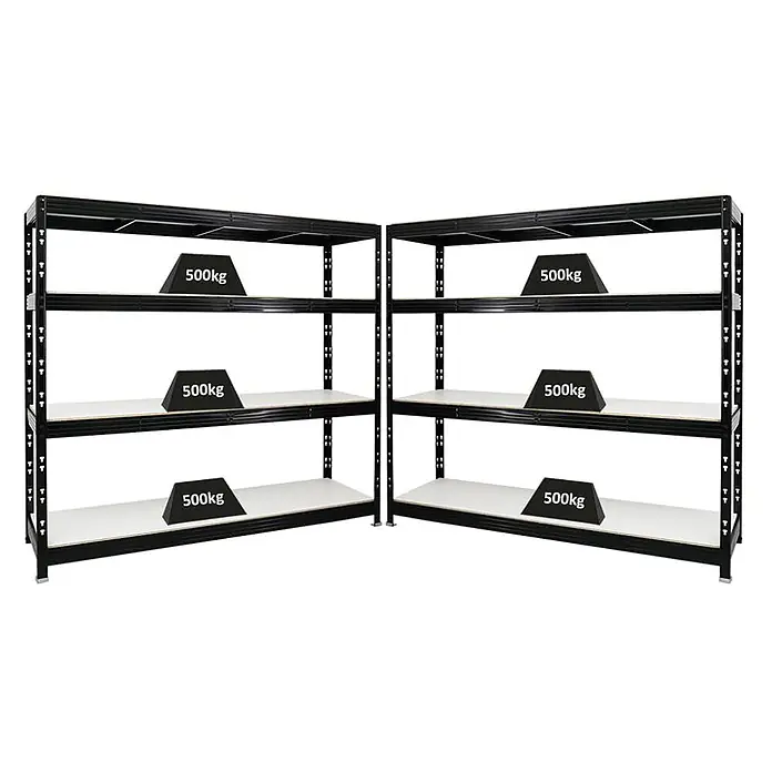 Mega Deal | 2x Profi Schwerlastregal Rhino | HxBxT 180x200x60cm | 4 Melamin-Ebenen 16mm | Fachlast 500kg | Schwarz - 