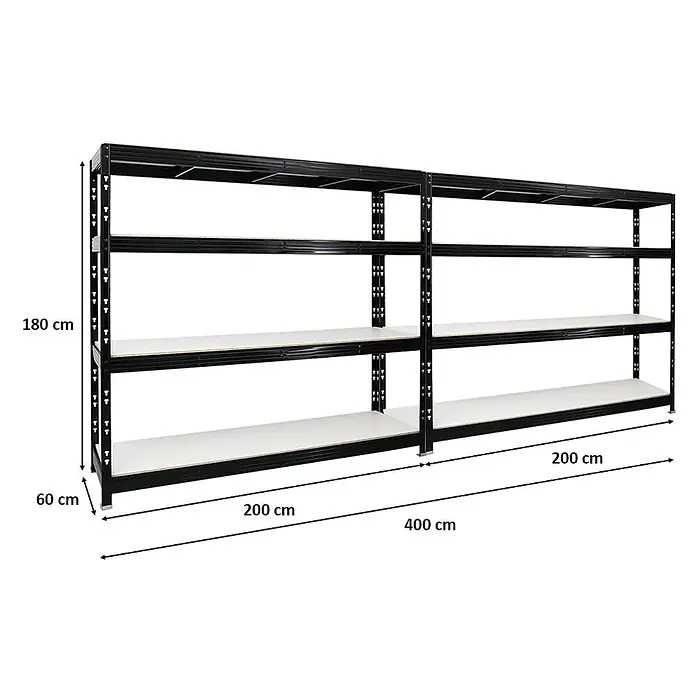 Mega Deal | 2x Profi Schwerlastregal Rhino | HxBxT 180x200x60cm | 4 Melamin-Ebenen 16mm | Fachlast 500kg | Schwarz - 