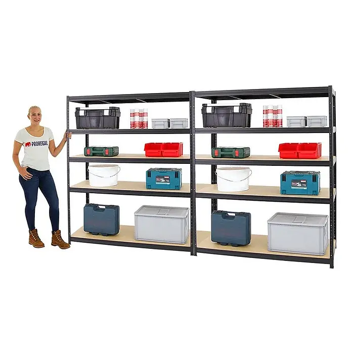 Mega Deal | 2x Schwerlastregal Giant Elephant | HxBxT 180x150x60 cm |  Fachlast 200kg | Schwarz - 
