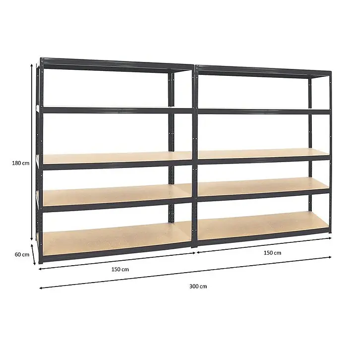 Mega Deal | 2x Schwerlastregal Giant Elephant | HxBxT 180x150x60 cm |  Fachlast 200kg | Schwarz - 