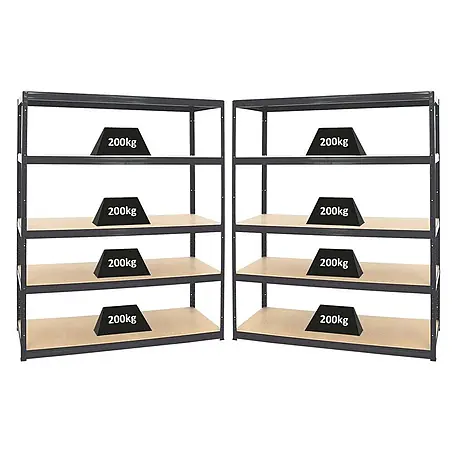 Mega Deal | 2x Schwerlastregal Giant Elephant | HxBxT 180x150x60 cm |  Fachlast 200kg | Schwarz