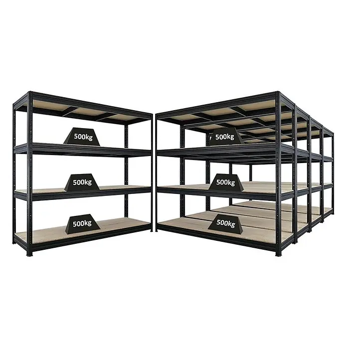 MegaDeal 5x Schwerlastregal DINO 180x200x60cm 4 Ebenen 16mm 500kg Schwarz - 