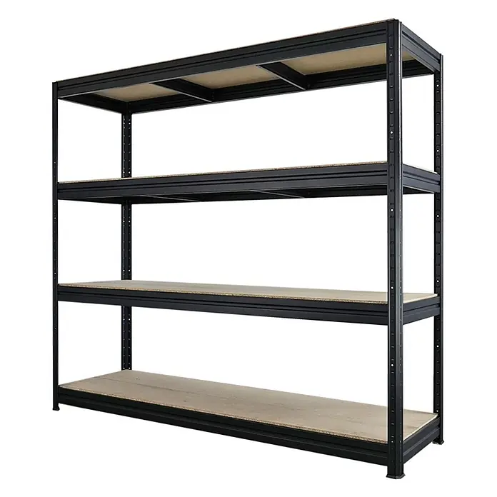 Mega Deal | 2x Schwerlastregal DINO | HxBxT 180x200x60cm | 4 Spanplatten-Ebenen 16mm | Fachlast 500kg | Schwarz - 