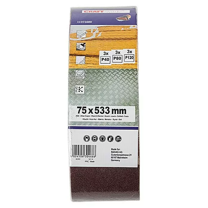 Craftomat Sparpack Gewebe-Schleifband - 75 x 533 mm, 9 -tlg.