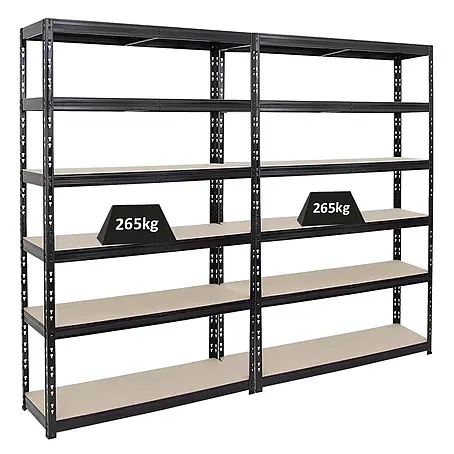 Mega Deal | 2x Schwerlastregal Giant Tiger | HxBxT 200x120x40cm | Fachlast 265kg | 6-Ebenen | Schwarz | Garagenregal, Lagerregal, Steckregal, Kellerregal, Werkstattregal