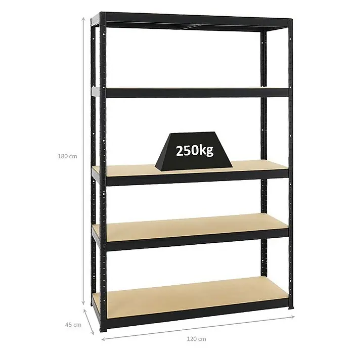 Schwerlastregal Big Elephant S |  HxBxT 180x120x45 cm | Fachlast 250kg |Schwarz - 