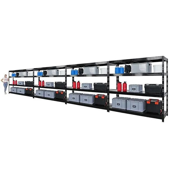 Mega Deal | 4x Profi Schwerlastregal Rhino | HxBxT 180x200x60cm | 4 Stahlplatten-Ebenen | Fachlast 500kg | Schwarz - 