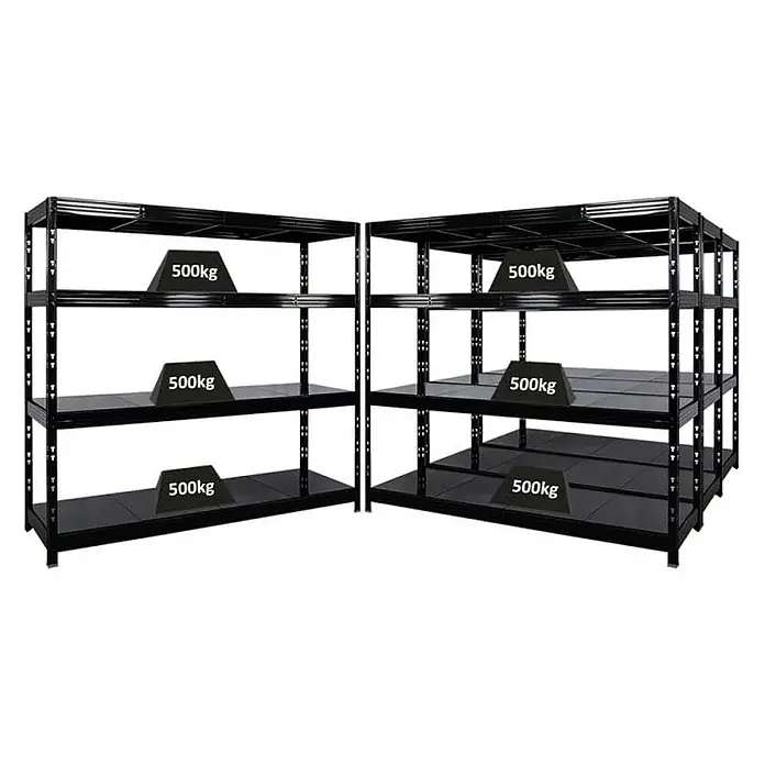 Mega Deal | 4x Profi Schwerlastregal Rhino | HxBxT 180x200x60cm | 4 Stahlplatten-Ebenen | Fachlast 500kg | Schwarz - 