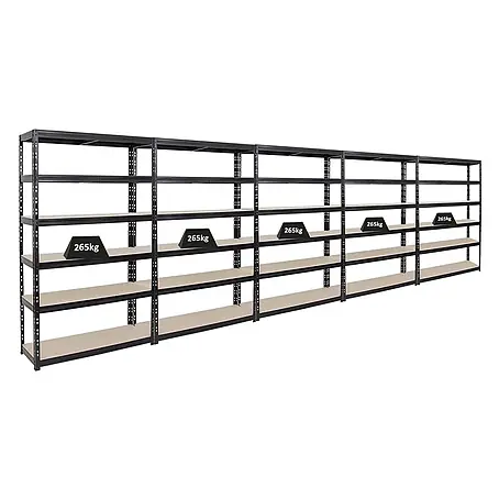 Mega Deal | 5x Schwerlastregal Giant Tiger | HxBxT 200x120x40cm | Fachlast 265kg | 6-Ebenen | Schwarz | Garagenregal, Lagerregal, Steckregal, Kellerregal, Werkstattregal