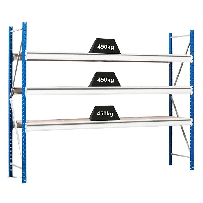 Proregal Schwerlastregal Weitspannregal MAXIMUS Pro - H x B x T: 200 x 275 x 80 cm, Traglast pro Boden: 450 kg, Anzahl Böden: 4 Stk., Stecken, Lichtblau/Lichtgrau