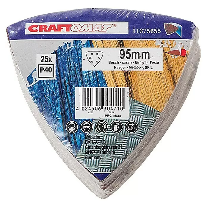 Craftomat Delta-Haftschleifscheiben Sparpack - 95 x 95 mm, Körnung: 40, 25 -tlg.