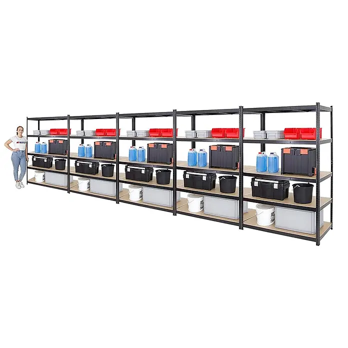 Mega Deal | 5x Schwerlastregal TAURUS | HxBxT 180x120x60cm | Fachlast 175kg | Schwarz - 