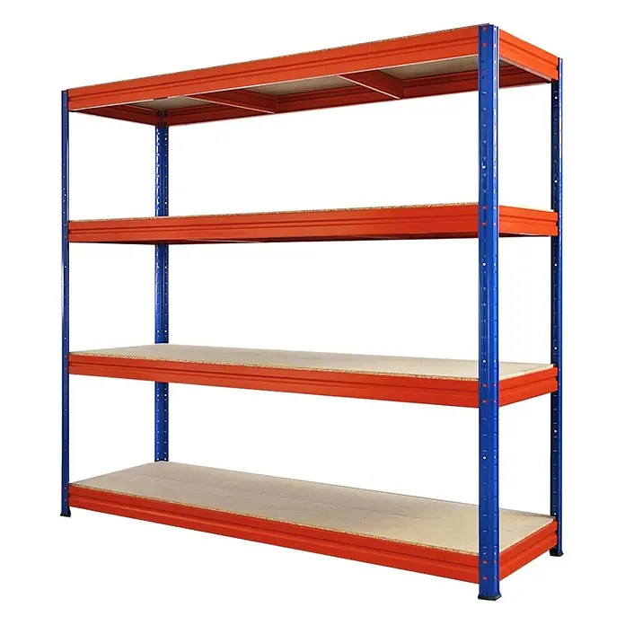 Mega Deal | 3x Schwerlastregal DINO | HxBxT 180x200x60cm | 4 Spanplatten-Ebenen 16mm | Fachlast 500kg | Blau/Orange - 