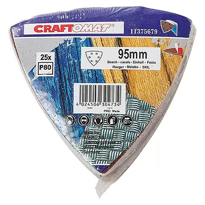 Craftomat Delta-Haftschleifscheiben Sparpack - 95 x 95 mm, Körnung: 80, 25 -tlg.
