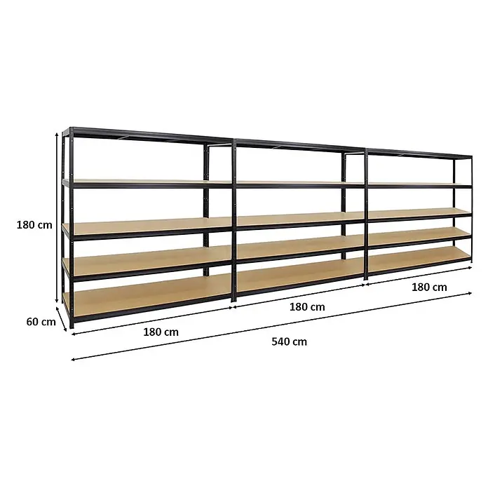 Mega Deal | 3x Schwerlastregal Giant Elephant | HxBxT 180x180x60cm | Fachlast 200kg | Schwarz - 