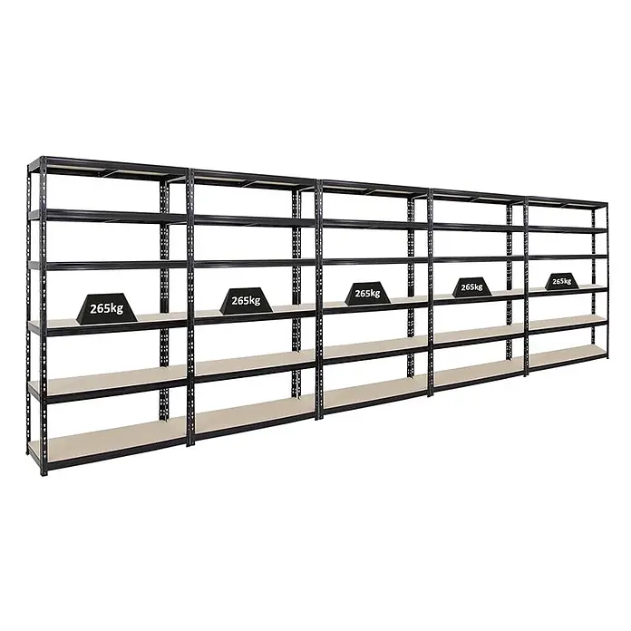 Mega Deal | 5x Schwerlastregal Giant Tiger XL | HxBxT 220x120x40cm | Fachlast 265kg | 6-Ebenen | Schwarz | Garagenregal, Lagerregal, Steckregal, Kellerregal, Werkstattregal - 
