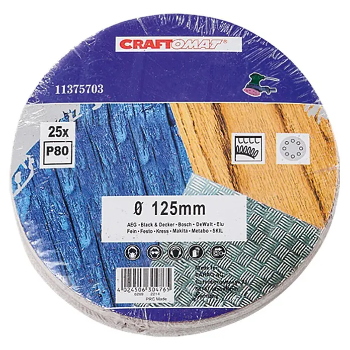 Craftomat Haftschleifscheiben - Durchmesser: 125 mm, Körnung: 80, 25 -tlg. - Ansicht von oben