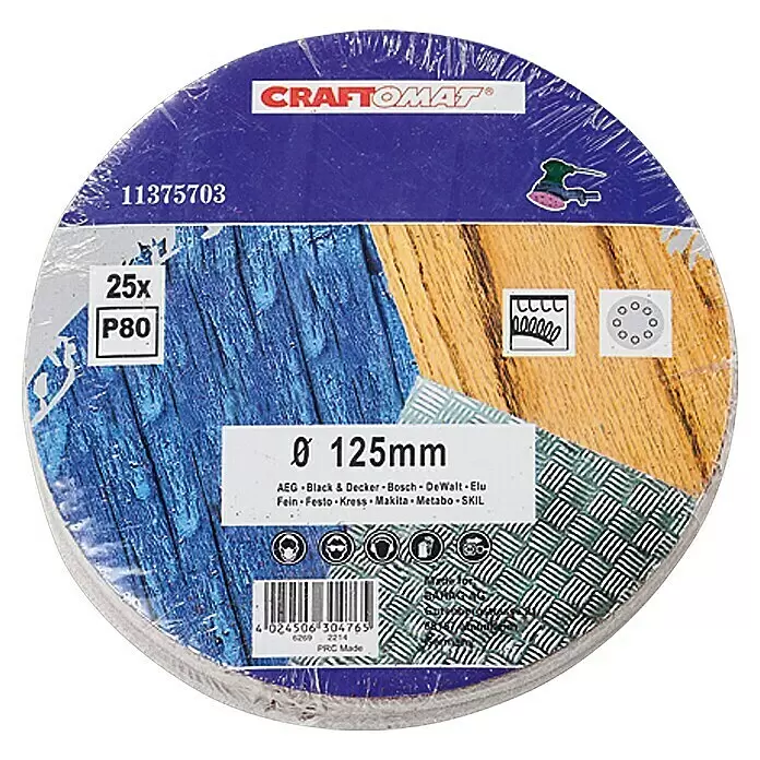 Craftomat Haftschleifscheiben - Durchmesser: 125 mm, Körnung: 80, 25 -tlg.