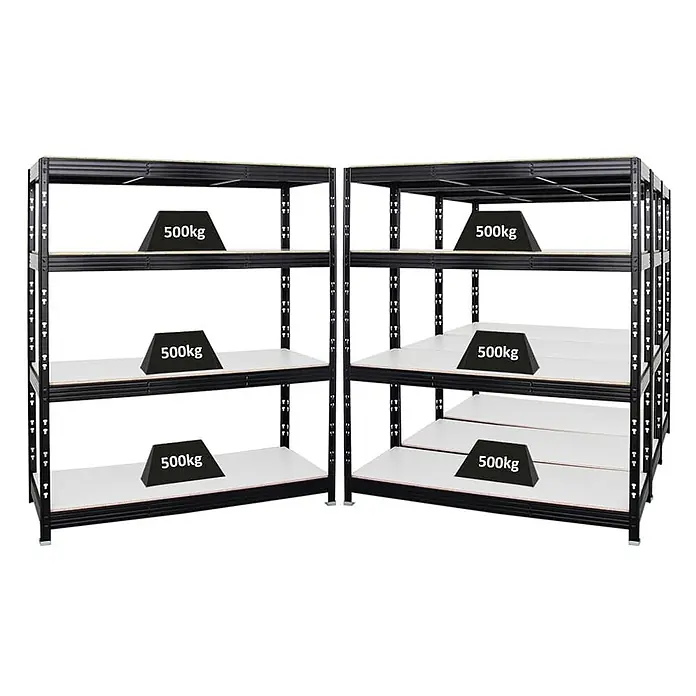 Mega Deal | 4x Profi Schwerlastregal Rhino | HxBxT 180x160x60cm | 4 Melamin-Ebenen 16mm | Fachlast 500kg | Schwarz - 