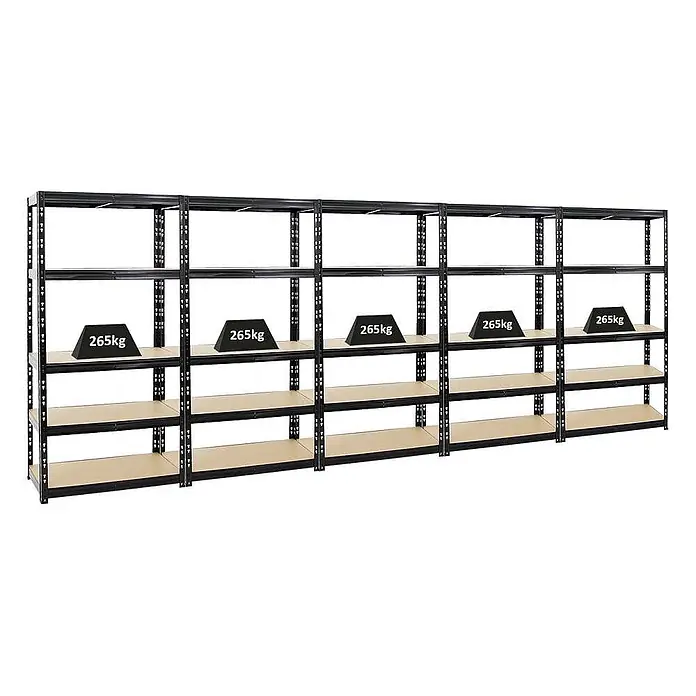 Mega Deal | 5x Schwerlastregal Tiger | HxBxT 180x90x45 cm |  Fachlast 265kg | Schwarz - 