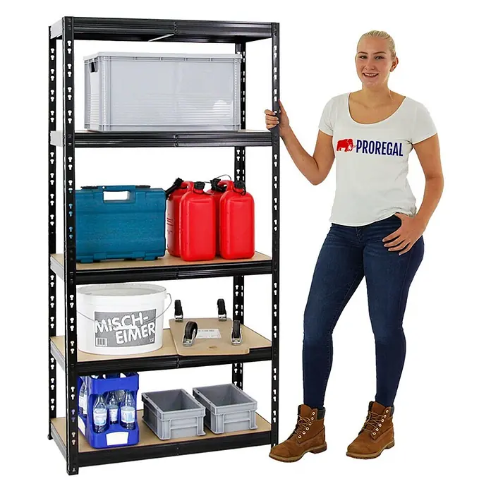 Mega Deal | 5x Schwerlastregal Tiger | HxBxT 180x90x45 cm |  Fachlast 265kg | Schwarz - 