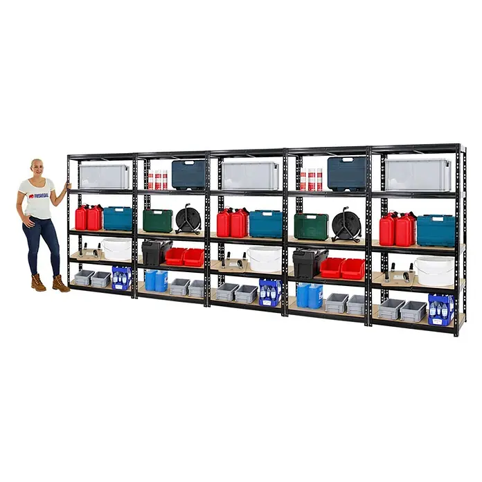 Mega Deal | 5x Schwerlastregal Tiger | HxBxT 180x90x45 cm |  Fachlast 265kg | Schwarz - 