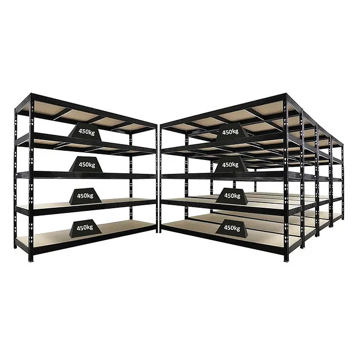 Mega Deal | 5x Profi Schwerlastregal Rhino | HxBxT 200x240x70cm | 5 Spanplatten-Ebenen 8mm | Fachlast 450kg | Schwarz - 