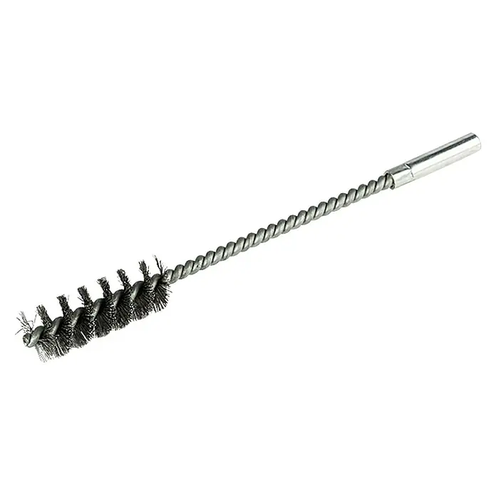 Craftomat Zylinder-Drahtbürste - Passend für: Bohrfutter, Durchmesser: 20 mm, Länge: 200 mm - Eine Drahtbürste mit gedrehtem Drahtgriff und einem zylindrischen Metallgriff, ideal für Reinigungsarbeiten in schwer zugänglichen Bereichen.