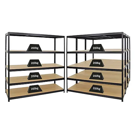 Mega Deal | 4x Schwerlastregal Giant Elephant | HxBxT 180x180x60cm | Fachlast 200kg | Schwarz