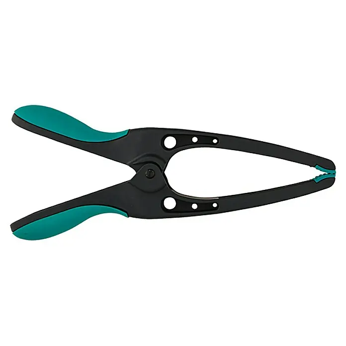 Wolfcraft Federzwinge MT 70 - Spannweite: 70 mm, Ausladung: 70 mm - Schwarze Federklemme mit grünen Griffen. Ideal zum Fixieren und Spannen von Werkstücken bei verschiedenen Bastelarbeiten.