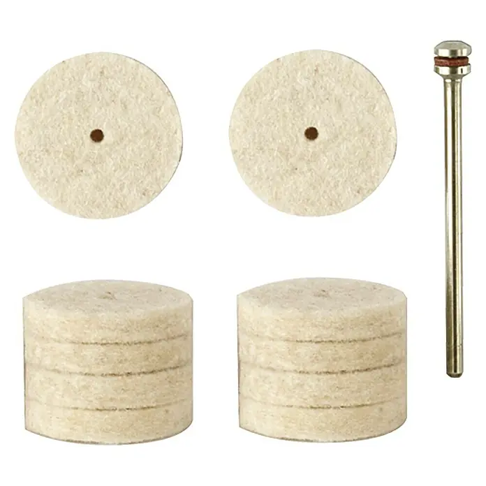 Proxxon Polierscheiben No 28798 - Durchmesser Rad: 22 mm, 10 Stk., Filz - Ein Set aus Polieraufsätzen mit Filzscheiben und einem Dorn für Bohrmaschinen oder Schleifwerkzeuge. Ideal zum Polieren von Oberflächen.