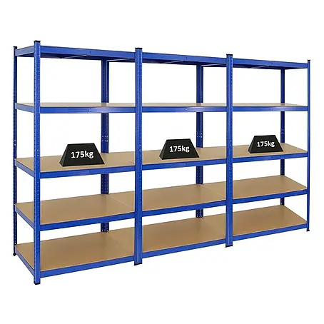 Mega Deal | 3x Schwerlastregal TAURUS | HxBxT 180x90x60cm | Fachlast 175kg | Blau