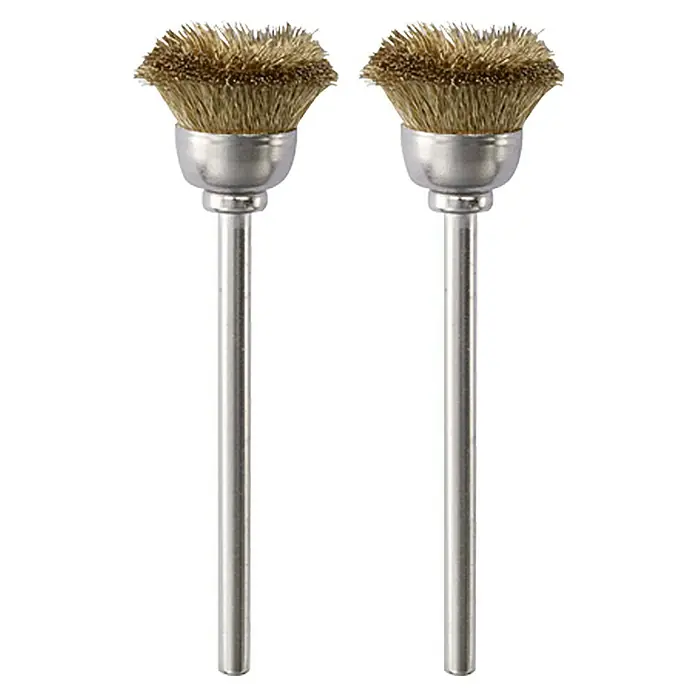 Proxxon Topfbürste No 28963 - Durchmesser Pinsel: 13 mm, Messing, 2 Stk. - Zwei Drahtbürsten mit Schaft für Bohrmaschine. Ideal zum Reinigen von Metalloberflächen und zum Entfernen von Rost und Farbe.