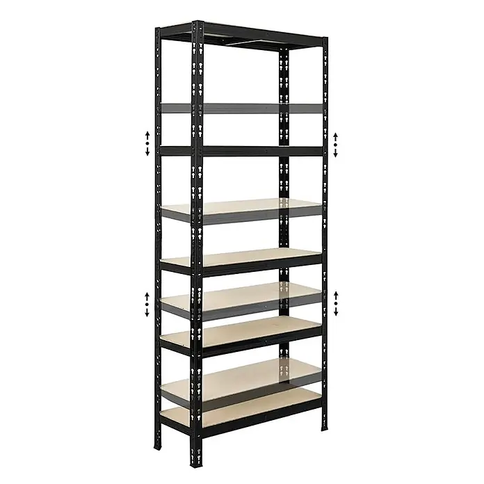 Mega Deal | 2x Schwerlastregal APOLLO | HxBxT 180x75x30 cm | Fachlast 175kg | Schwarz -  - Schwarzes Metallregal mit höhenverstellbaren hellen Holzablagen.