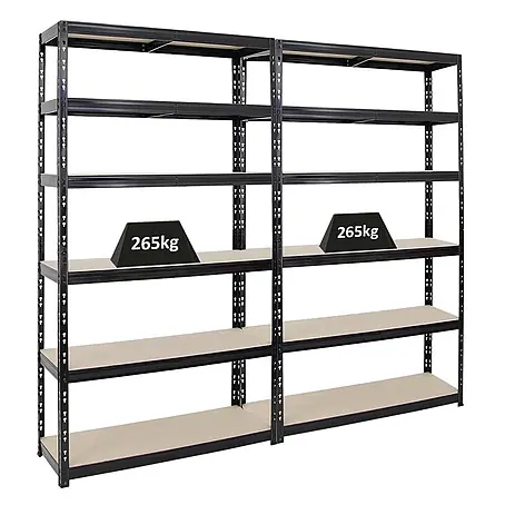 Mega Deal | 2x Schwerlastregal Giant Tiger XL | HxBxT 220x120x40cm | Fachlast 265kg | 6-Ebenen | Schwarz | Garagenregal, Lagerregal, Steckregal, Kellerregal, Werkstattregal